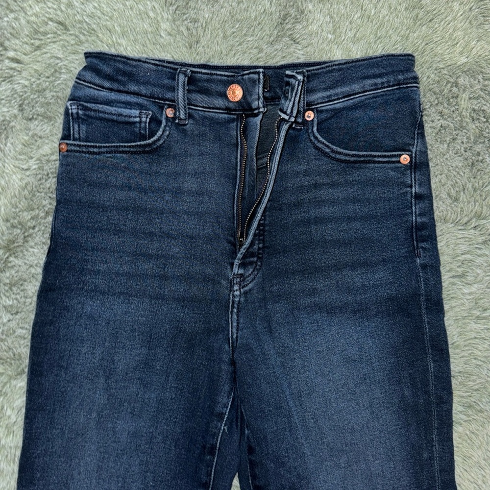 EXPRESS Dark Wash Straight Super High Waist Jeans